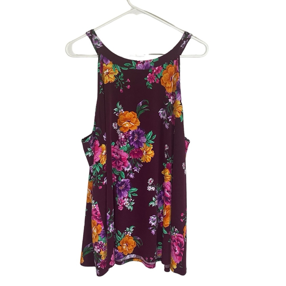 Torrid Dark Purple Floral Sleeveless Keyhole Back Flowy Blouse Size 2